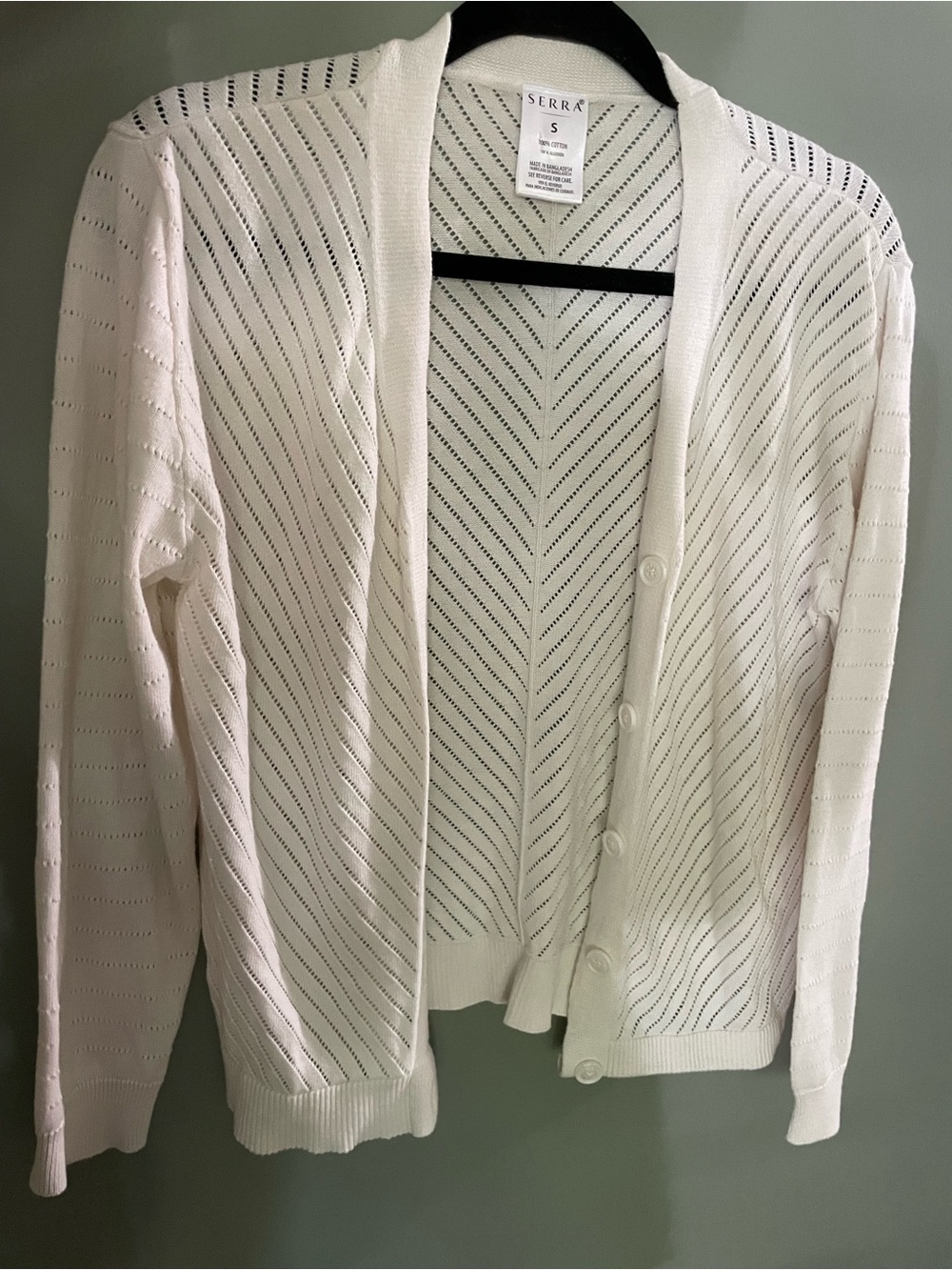 Serra Women's Ivory Openwork Chevron Cardigan